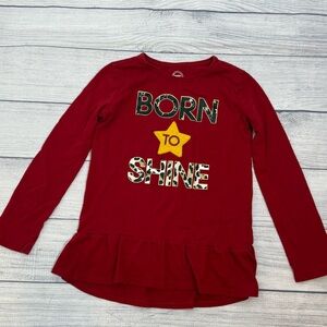 Wonder Nation Girls "Born to Shine" Red Peplum Top Long Sleeve Star Graphic/S